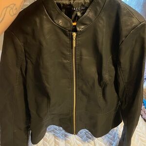 Baccini Women's Black Faux Leather Peplum Jacket